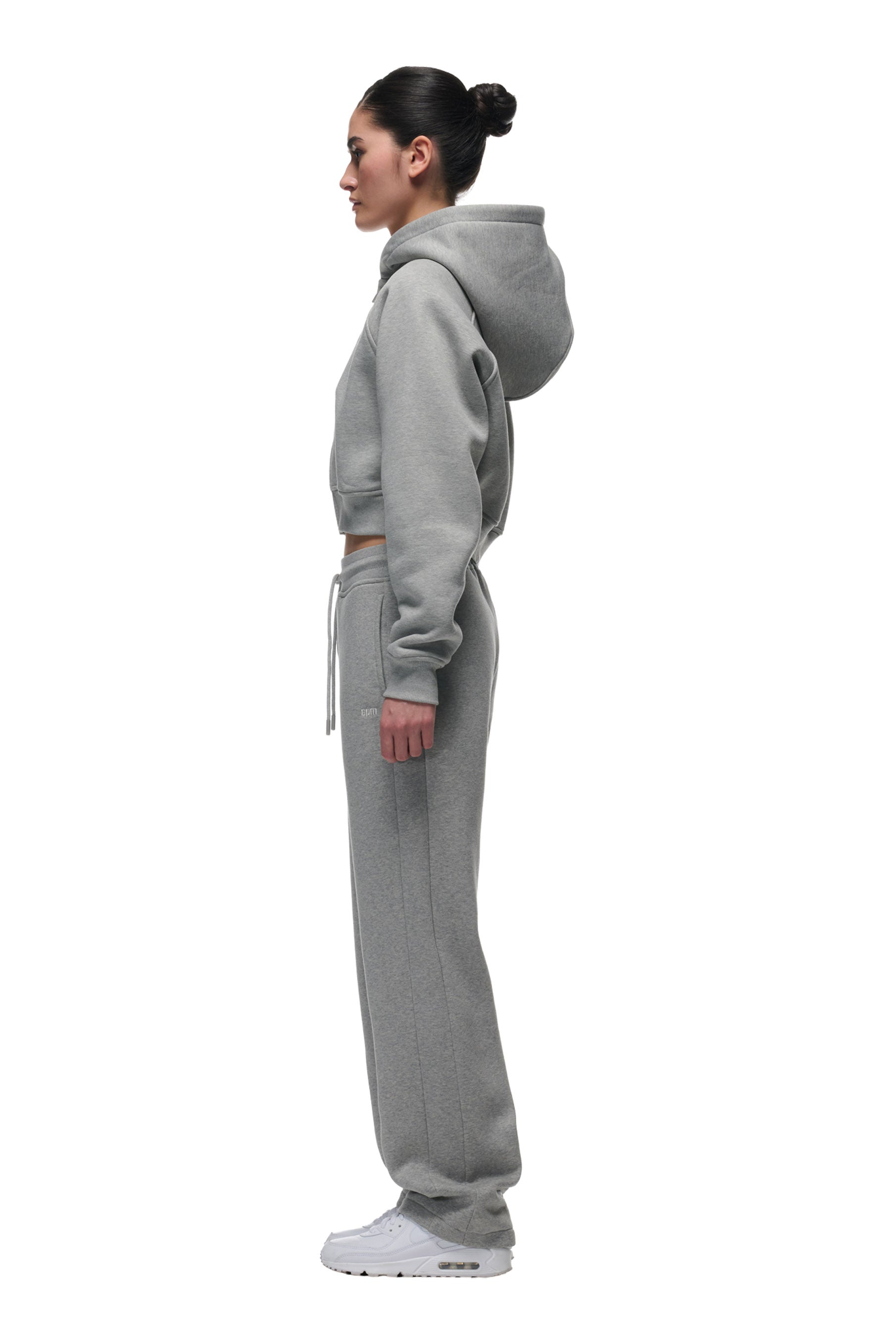 WMNS CROPPED ZIP HOODIE GREY MELANGE