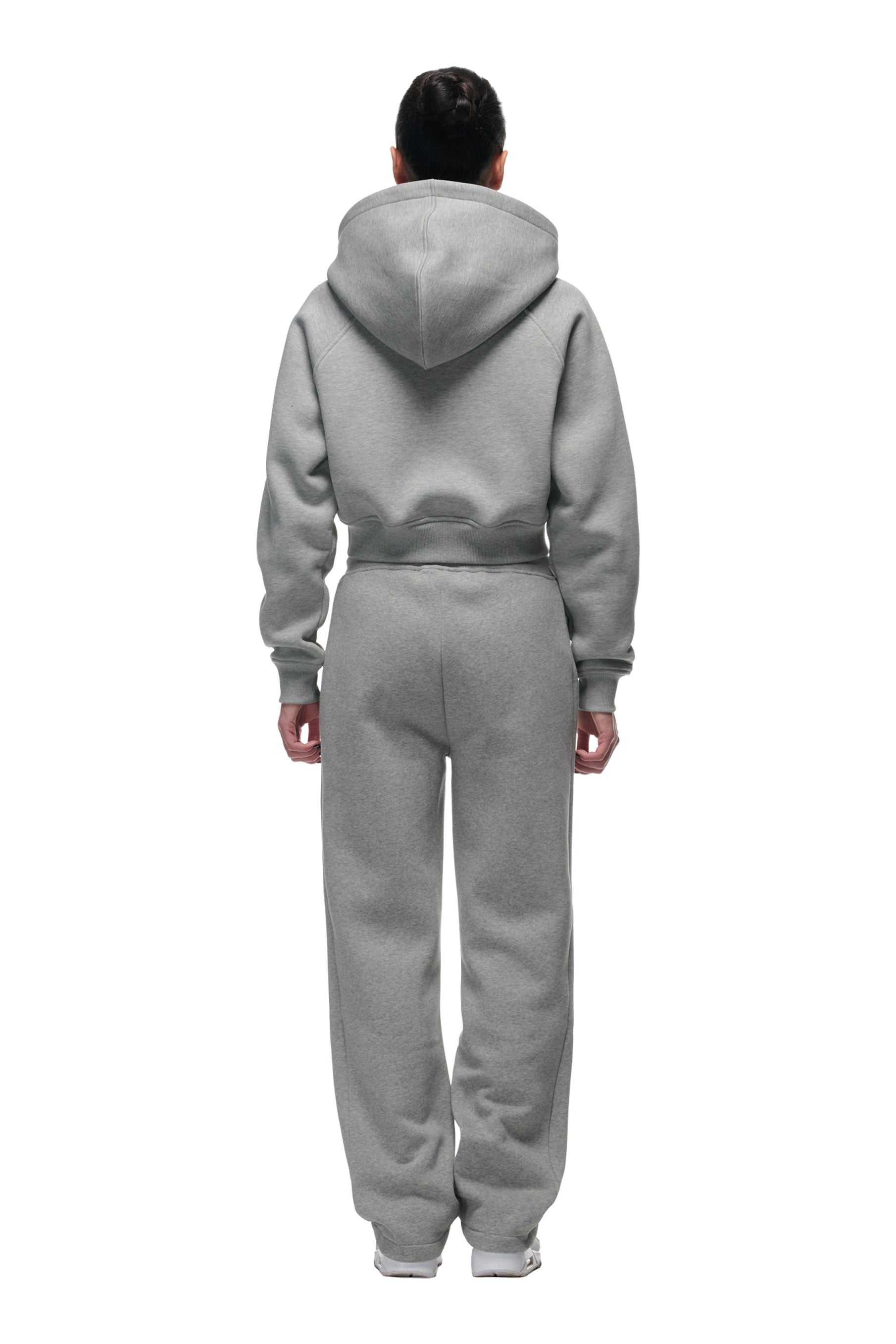 WMNS CROPPED ZIP HOODIE GREY MELANGE