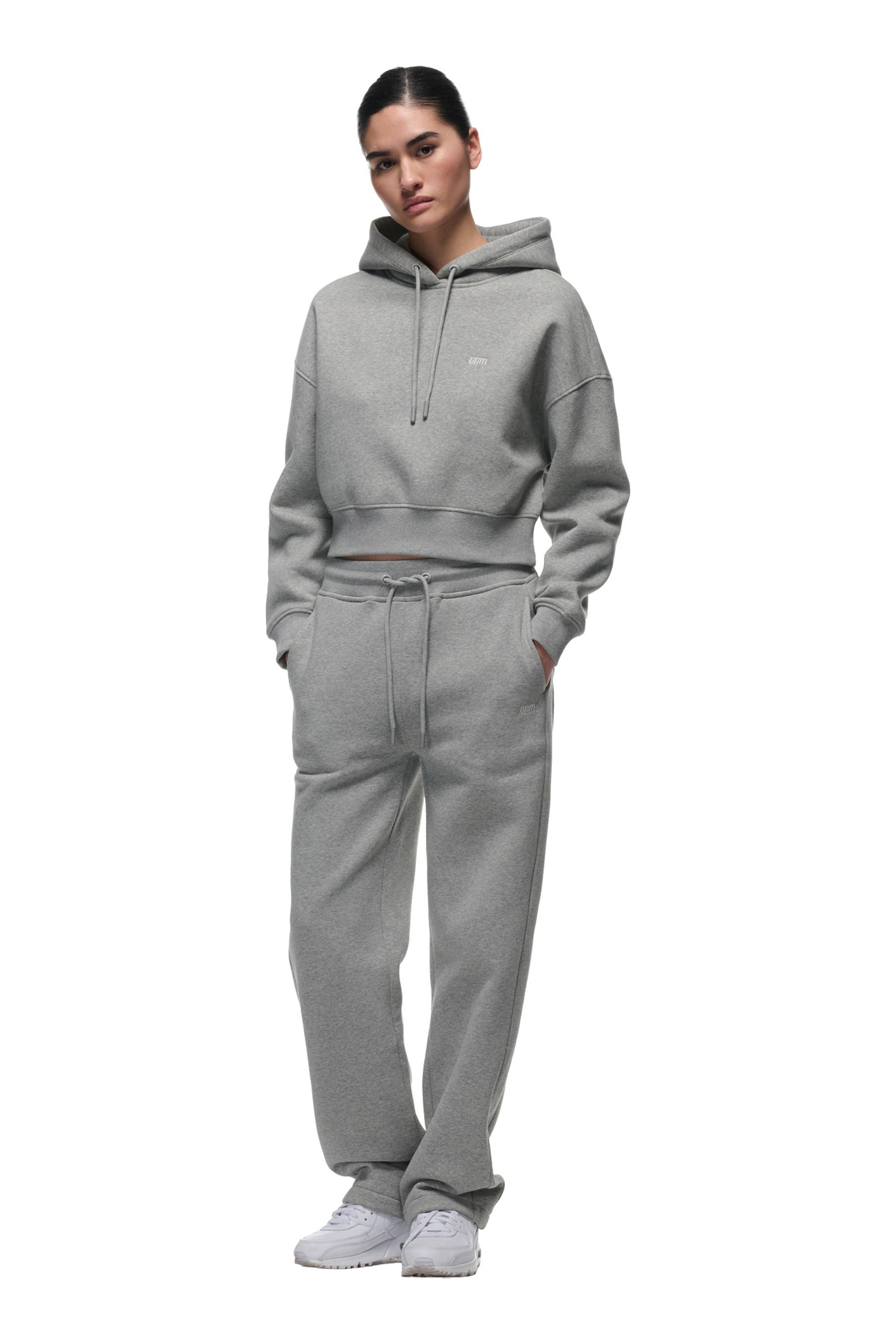WMNS CROPPED HOODIE GREY MELANGE