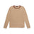 The 6PM STRIPED RIBBED LS DARK HAZELNUT is a long-sleeve shirt with thin horizontal brown and beige stripes and a solid brown collar, displayed flat on a white background.