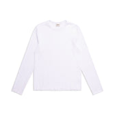 The 6PM 6PM+ RIBBED LS WHITE is a plain white, long-sleeve, ribbed crewneck shirt, shown laid flat on a white background.