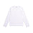 The 6PM 6PM+ RIBBED LS WHITE is a plain white, long-sleeve, ribbed crewneck shirt, shown laid flat on a white background.