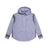 The 6PM HOODED DRESS SHIRT in deep sea blue/white features long sleeves, a checkered pattern, and a hood, laid flat on a white background.