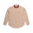 The 6PM STRIPED RIBBED LS DARK HAZELNUT is a long-sleeve shirt with a striped ribbed pattern, solid brown collar, front left chest pocket, and brown buttons.