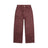 The 6PM WAX COATED DENIM DARK BURGUNDY are high-waisted, wide-leg pants with front and back pockets, belt loops, and a button-zip closure, shown in rich maroon on a white background.
