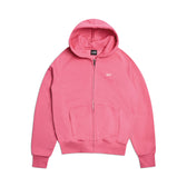 The ZIP HOODIE HOT PINK by 6PM features a front zip, hood, ribbed cuffs and waistband, and a front pocket. A small white logo accents the left chest. Its structured feel and clean finish make it ideal for everyday wear. Shown laid flat on white.
