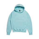 The 6PM HOODIE TURQUOISE features raglan long sleeves, a kangaroo pocket, and a small white chest logo. Shown laid flat on a white background; ideal for everyday wear.