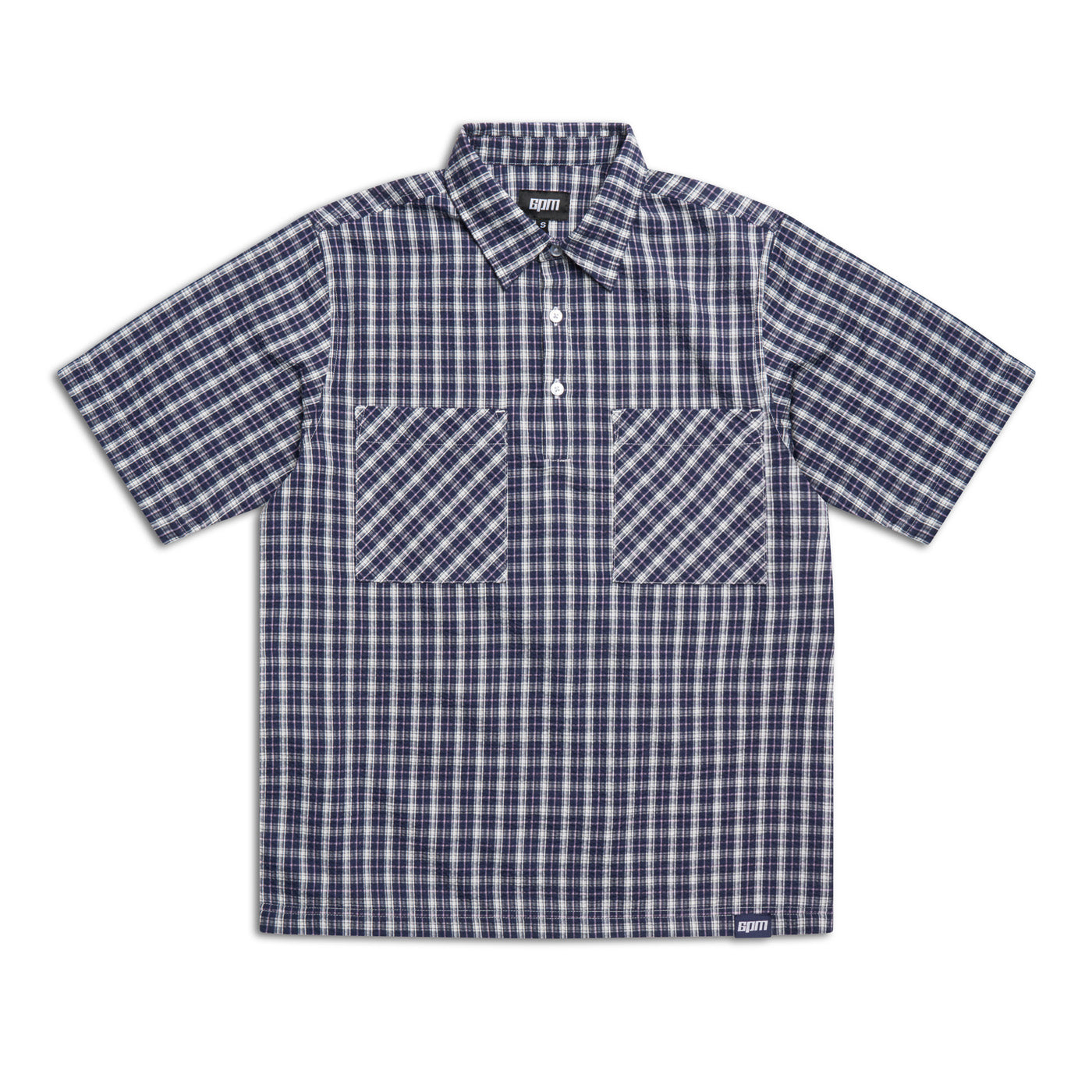 SEERSUCKER PULL-OVER SHIRT NAUTICAL BLUE/WHITE