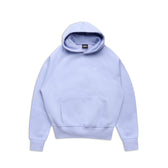 The HOODIE SOFT VIOLET is a light purple, raglan-sleeved hoodie with a kangaroo pocket and long sleeves, shown laid flat on a white background—ideal for everyday wear.