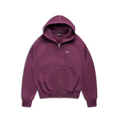 The 6PM ZIP HOODIE PLUM is a purple zip-up hoodie with a front pocket, hood, ribbed cuffs and hem, and a small white logo on the left chest. Designed for everyday wear, it’s shown on a white background with a clean finish.