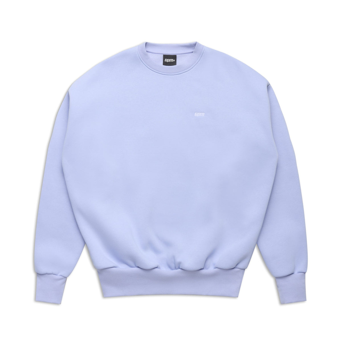 The 6PM CREWNECK SOFT VIOLET is a light purple sweatshirt with long sleeves, ribbed cuffs and hem, plus a small white left-chest logo. It features ribbed trims and is shown laid flat on a white background.