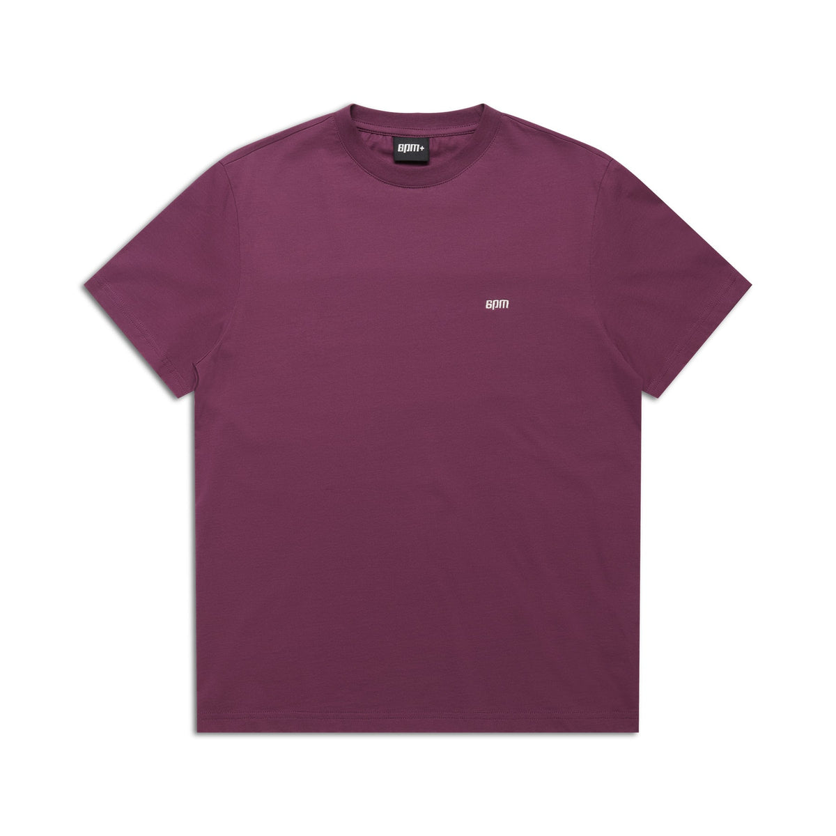 The 6PM T-SHIRT REGULAR FIT PLUM is a basic short-sleeve maroon tee with a small white logo on the left chest, shown laid flat against a white background.