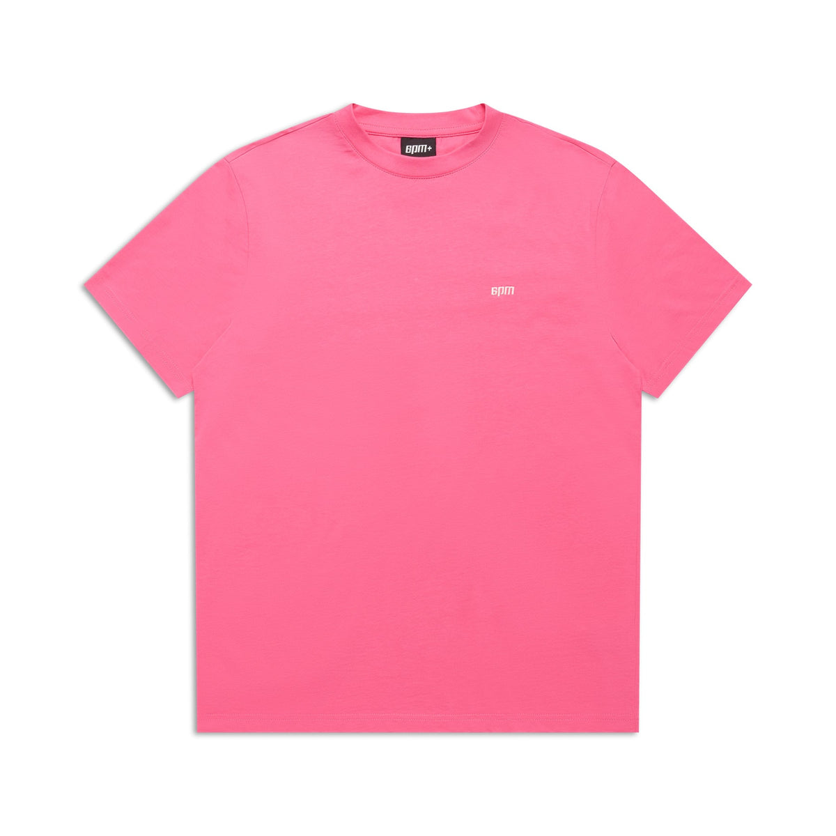The 6PM T-SHIRT REGULAR FIT HOT PINK is a bright pink short-sleeve tee with a small white logo on the left chest, shown against a white background.