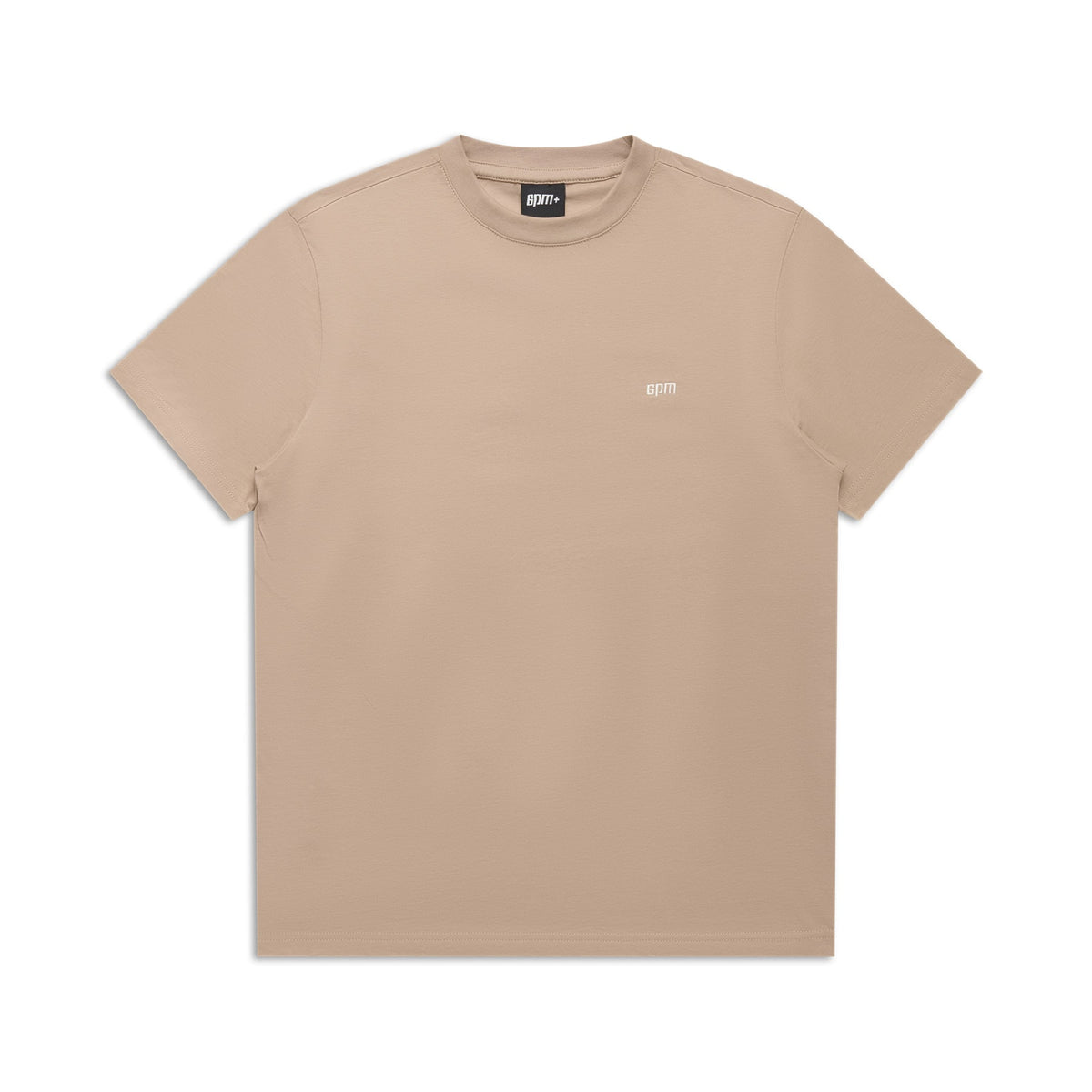 The 6PM T-SHIRT REGULAR FIT MOCCA CREAM is a beige crew neck short-sleeve tee with a small white logo on the left chest, offering an effortlessly stylish essential, shown laid flat against a white background.