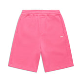 The 6PM+ SHORTS HOT PINK are knee-length, relaxed-fit shorts with an elastic waistband, side pockets, and a small white logo on the left thigh—perfect for comfortable lounging. Displayed flat on a white background.