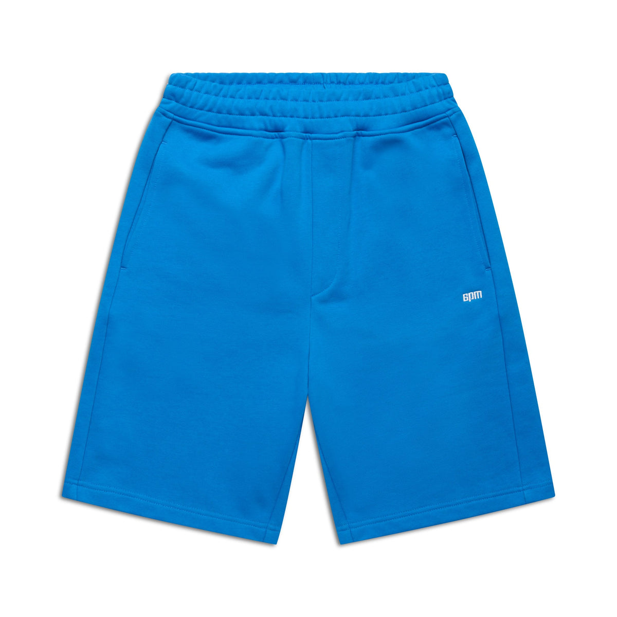 The 6PM+ SHORTS PRINCESS BLUE by 6PM are bright blue athletic shorts with a relaxed fit, elastic waistband, side pockets, and a small white logo on the left leg—ideal for lounging.