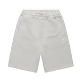 6PM+ SHORTS SMOKE GREY by 6PM: relaxed fit, elastic waistband, side pockets, and small white logo on the left leg. Displayed on a white background—perfect casual shorts for lounging.