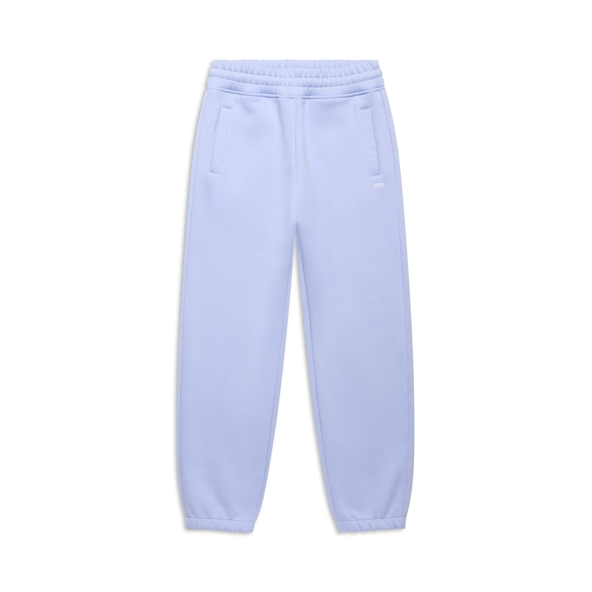 The 6PM CUFF JOGGER SOFT VIOLET sweatpants feature a classic fit, elastic waistband, side pockets, and cuffed ankles in soft violet, shown against a white background.