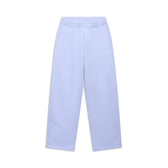 OPEN LEG JOGGER SOFT VIOLET: Soft violet wide-leg joggers with an elastic waistband and side pockets, featuring a modern classic design for ideal stacking length, shown flat on a white background.