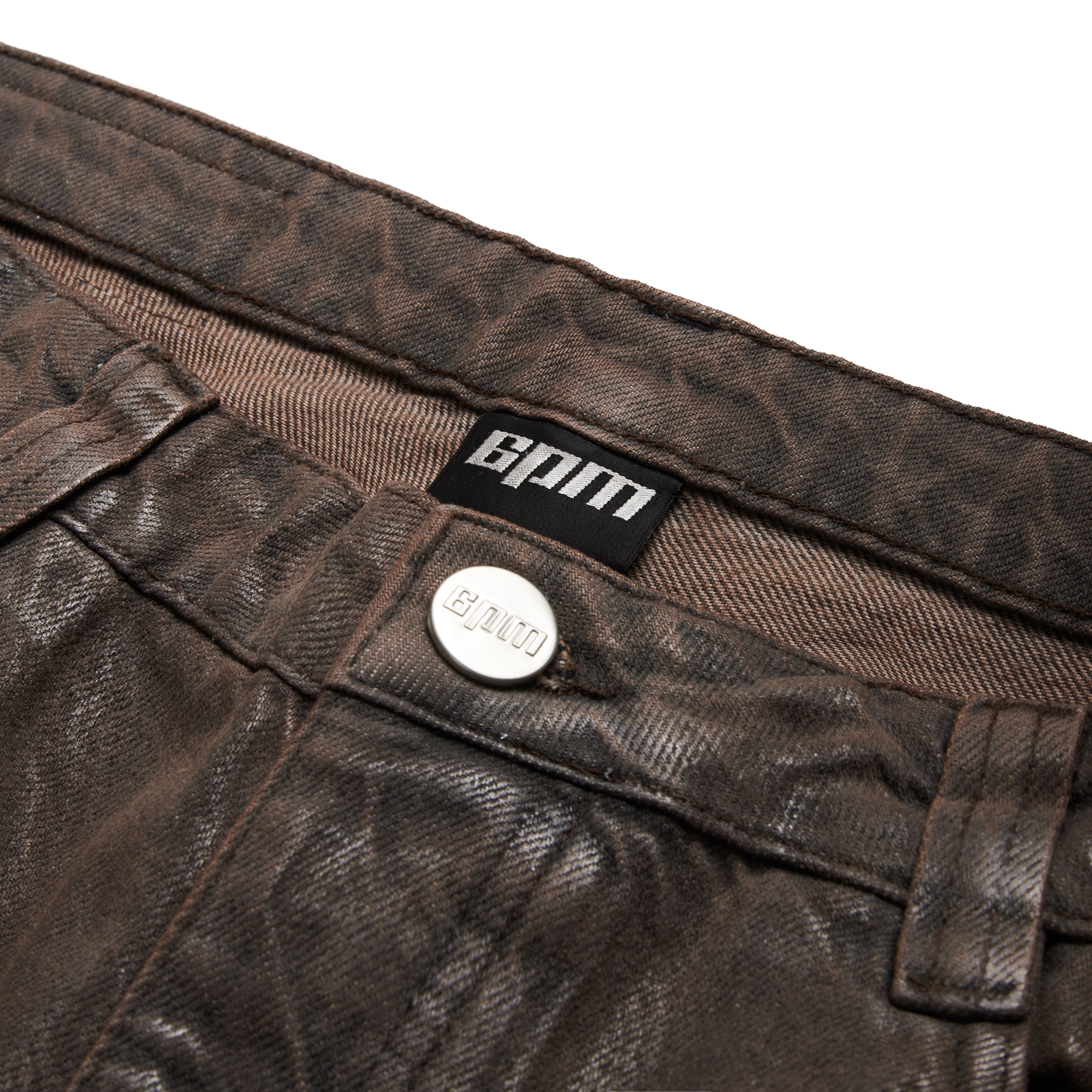 COATED DENIM SHORTS WASHED BROWN
