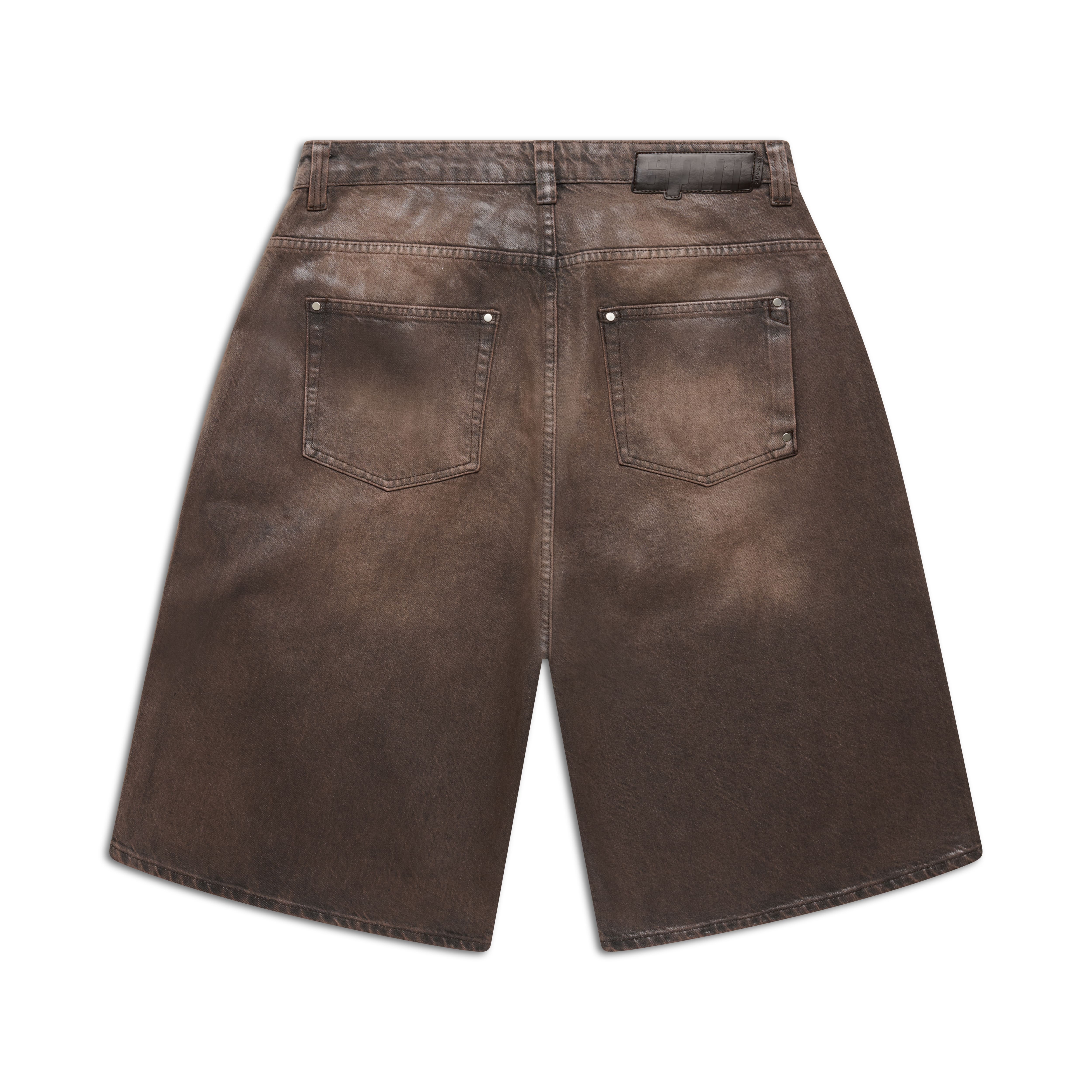 COATED DENIM SHORTS WASHED BROWN