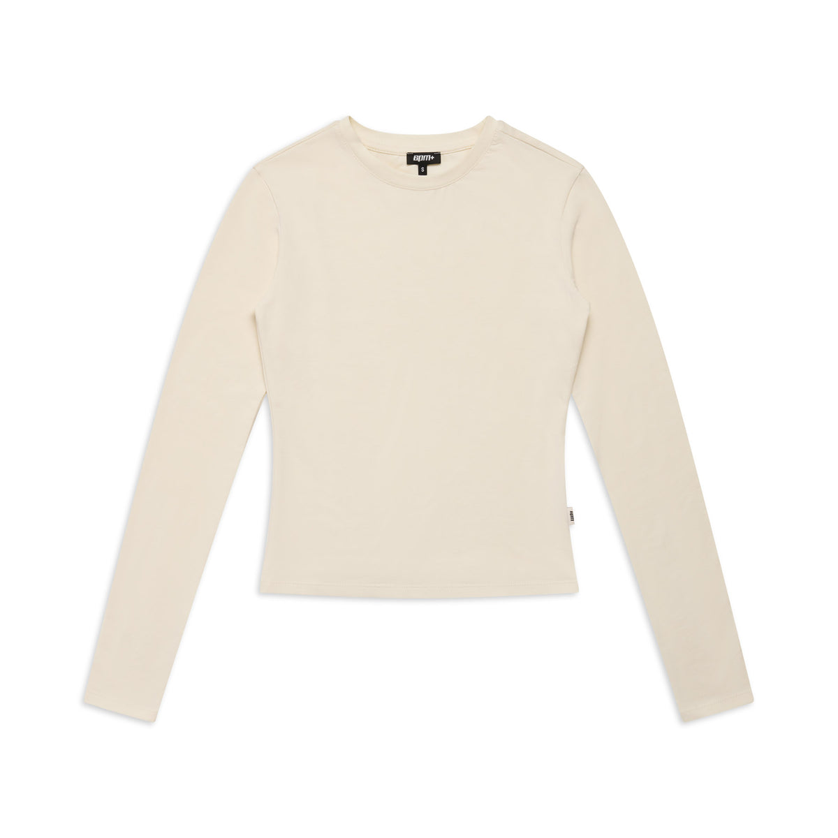 The 6PM WMNS LONGSLEEVE OFF-WHITE is a fitted, plain, off-white long-sleeve T-shirt with a crew neckline, shown laid flat against a white background.