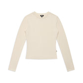 The 6PM WMNS LONGSLEEVE OFF-WHITE is a fitted, plain, off-white long-sleeve T-shirt with a crew neckline, shown laid flat against a white background.
