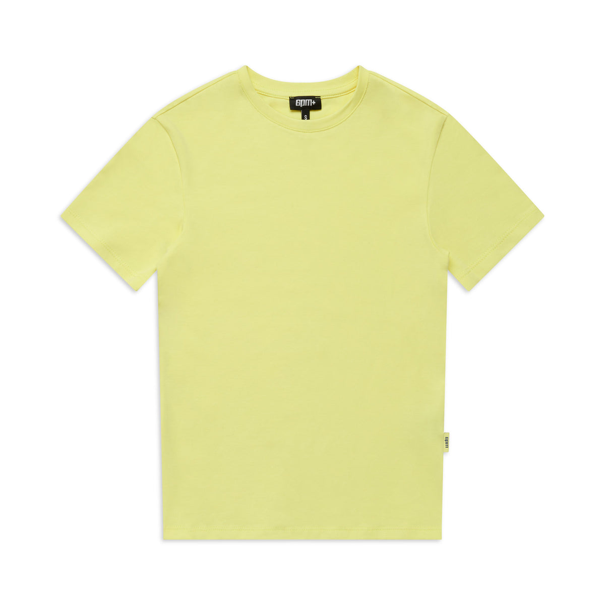 The 6PM WMNS T-SHIRT BUTTERCREAM is a plain, short-sleeved tee in light yellow with a round neckline and a small fabric tag on the side seam, shown laid flat on a white background.