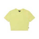 The 6PM WMNS CROPPED T-SHIRT BUTTERCREAM is a plain, light yellow short-sleeve crop top with a round neckline and a small side seam tag, shown laid flat on a white background.