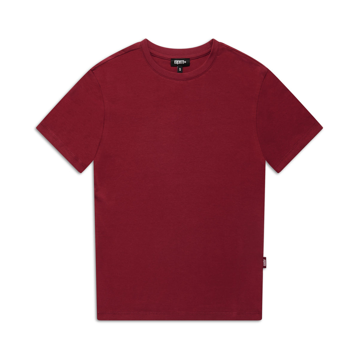 The 6PM WMNS T-SHIRT WINE RED, a plain short-sleeved tee with a crew neckline and small label near the left hem, is shown laid flat on a white background displaying its front side.