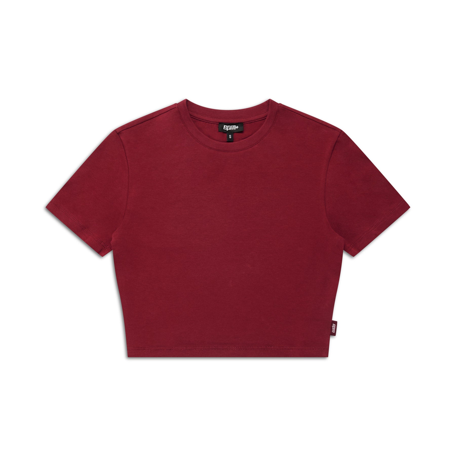 The 6PM WMNS CROPPED T-SHIRT WINE RED is a plain, short-sleeved crop top with a crew neckline, shown against a white background.