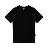 The 6PM WMNS T-SHIRT BLACK is a plain black short-sleeve tee, shown flat on a white background with a small black side hem tag and a visible neck label.