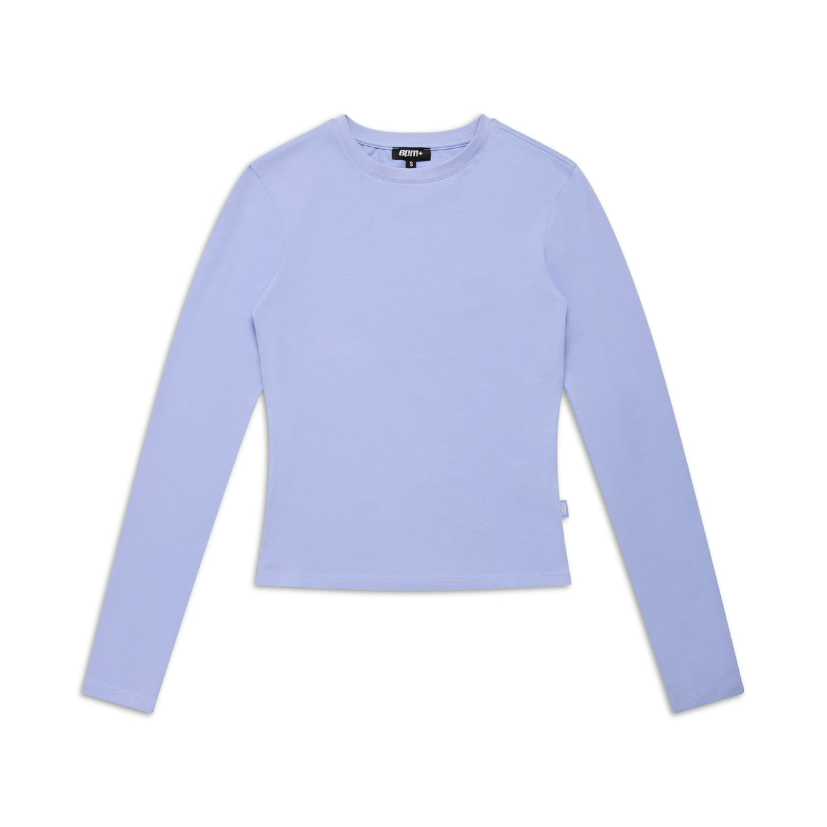 The 6PM WMNS LONGSLEEVE SOFT VIOLET shirt, featuring a plain design and crew neck, is laid flat on a white background.