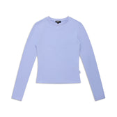 The 6PM WMNS LONGSLEEVE SOFT VIOLET shirt, featuring a plain design and crew neck, is laid flat on a white background.