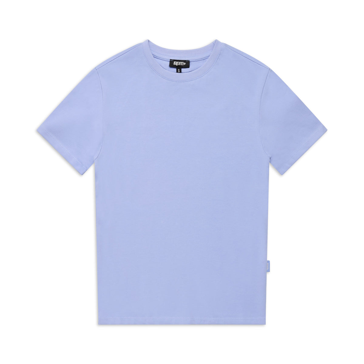 The 6PM WMNS T-SHIRT SOFT VIOLET is laid flat on a white background, showing the front with short sleeves, a crew neckline, and a black tag at the collar.