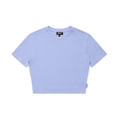 The 6PM WMNS CROPPED T-SHIRT SOFT VIOLET is a plain, light purple, short-sleeved crop top with a round neckline and a small fabric tag on the lower left, shown laid flat on a white background.