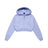 The 6PM WMNS CROPPED ZIP HOODIE SOFT VIOLET features a light purple shade, cropped fit, zip front, hood, and long sleeves, shown laid flat on a white background.