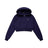 The 6PM WMNS CROPPED ZIP HOODIE ORBIT BLUE is a dark navy zip-up hoodie with long sleeves, a hood, and a small white logo on the left chest, shown laid flat on a white background.