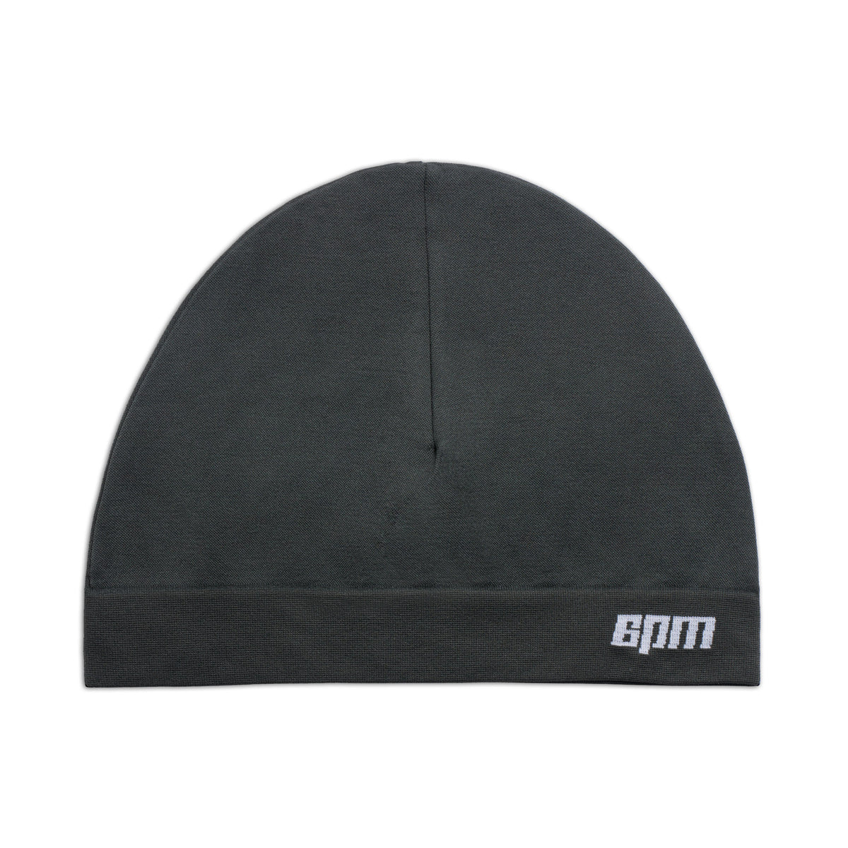 A dark emerald TECHNICAL LOGO BEANIE by 6PM with a white embroidered logo on the lower front edge.