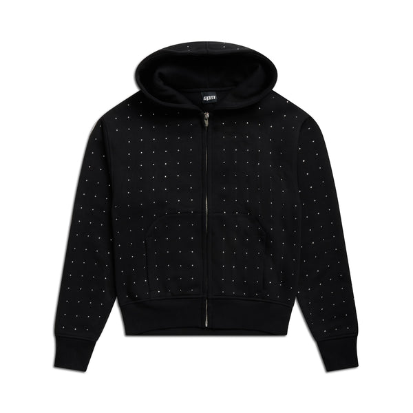 Rhinestone Letter Zip Hoodie Black | 6PM®