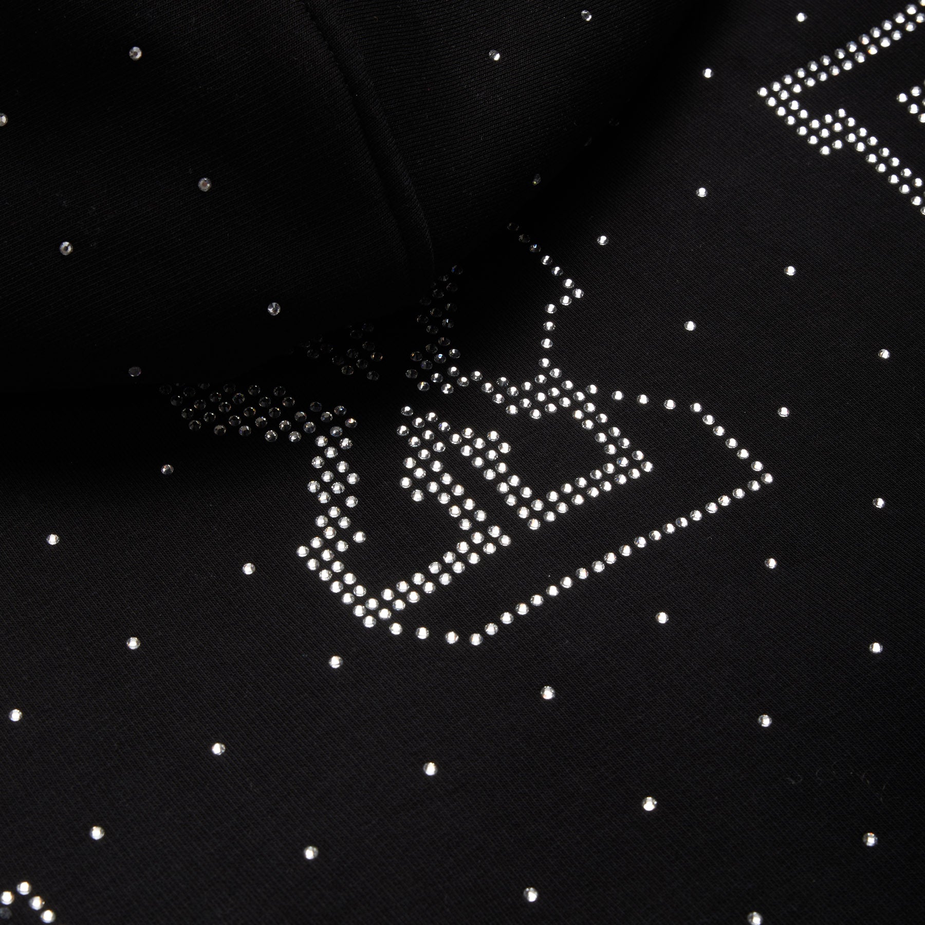 RHINESTONE LETTER ZIP HOODIE BLACK