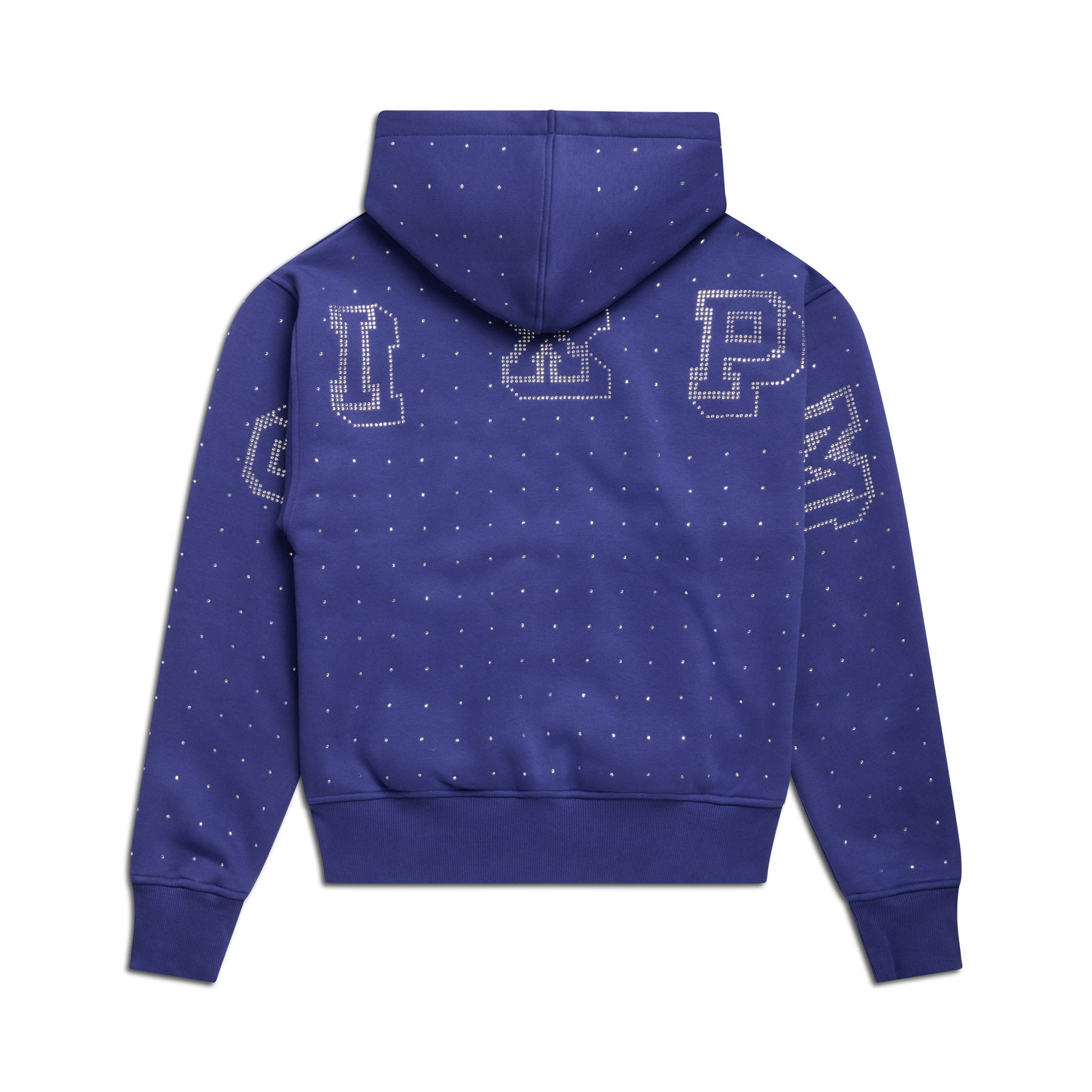 RHINESTONE LETTER ZIP HOODIE BLUE