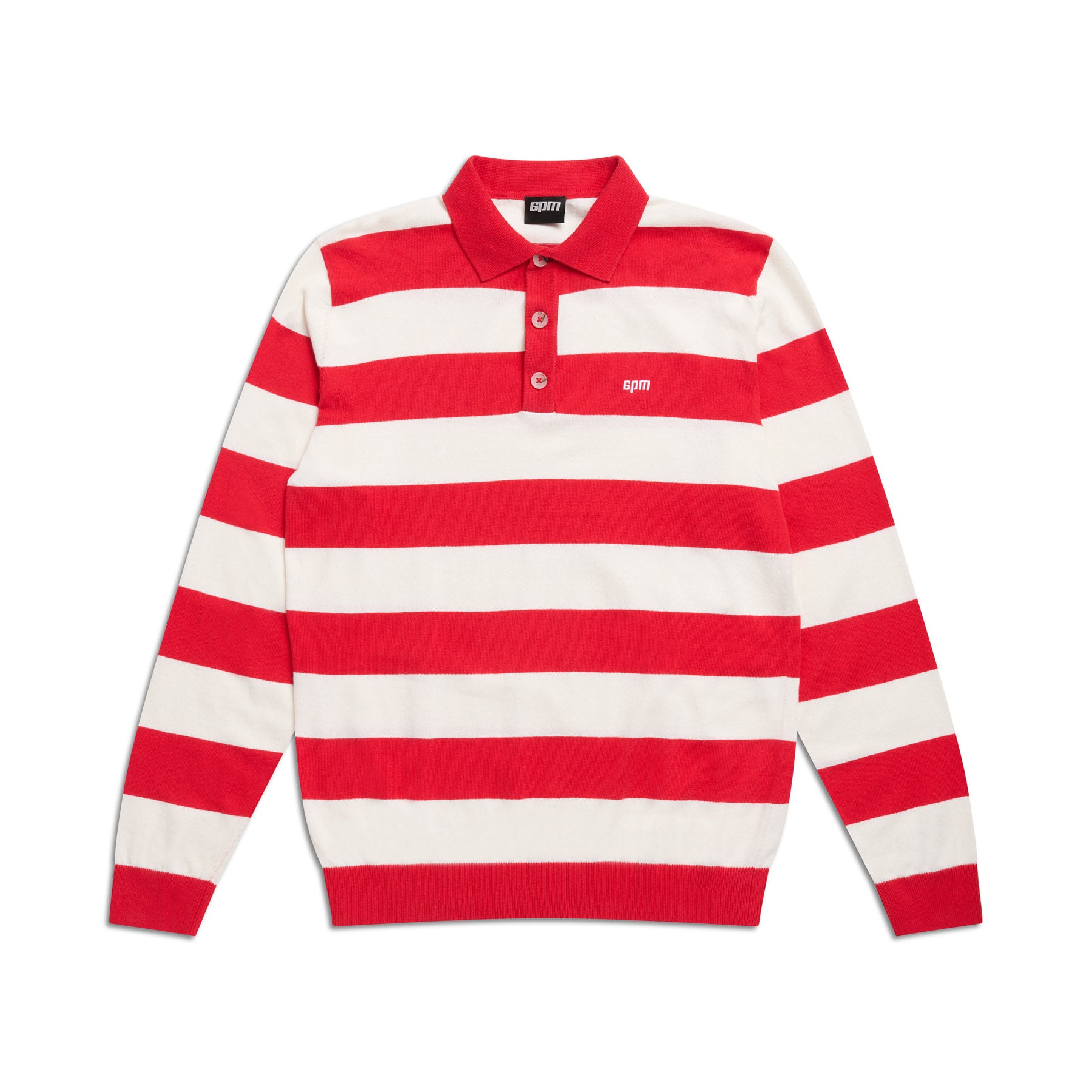 LS STRIPED POLO RED
