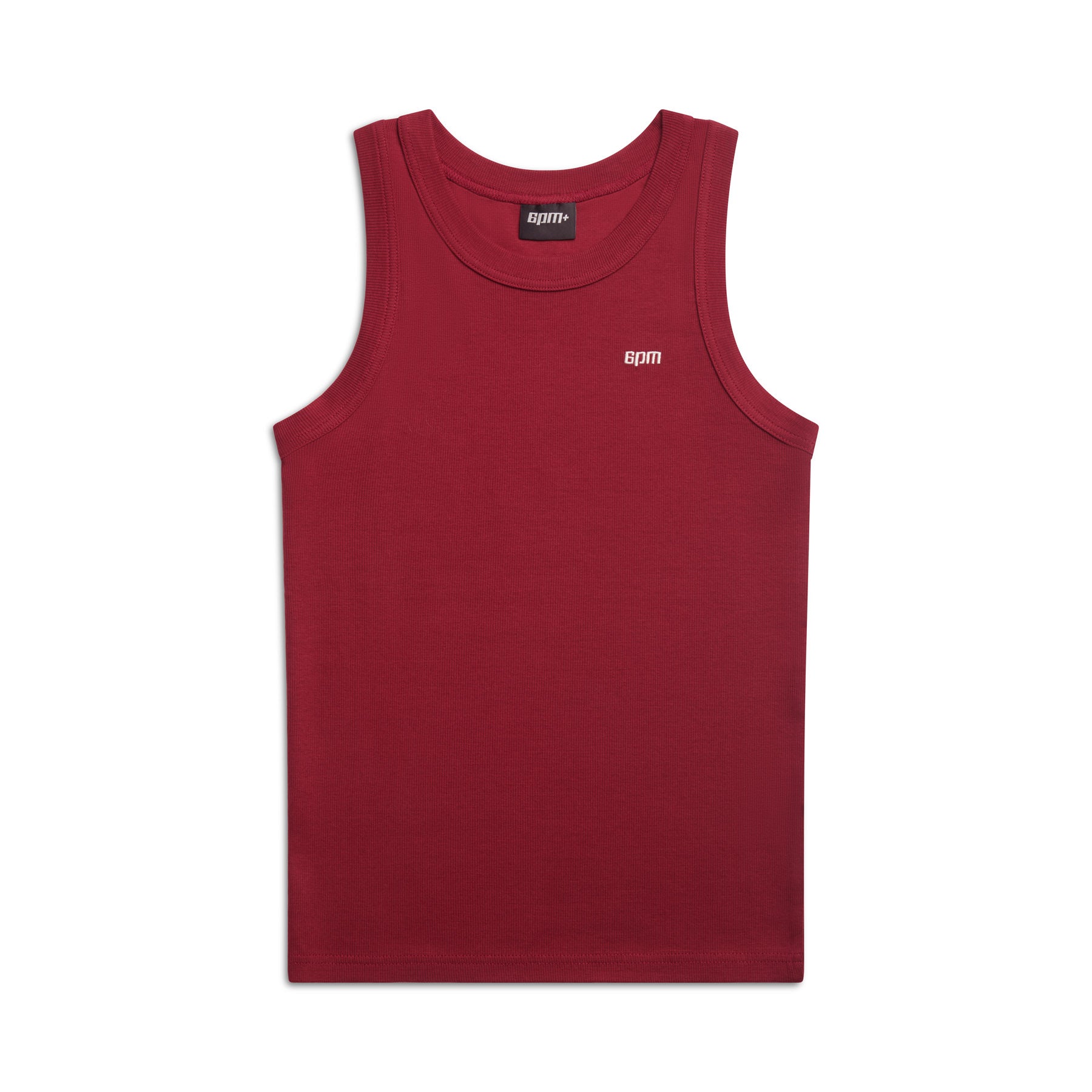 The TANK TOP WINE RED by 6PM is a sleeveless red tank top featuring a small white 6PM logo on the upper left chest, shown against a plain white background.