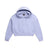 The 6PM WMNS CROPPED HOODIE SOFT VIOLET is a light purple cropped hoodie with front pocket, drawstrings, and a small white logo on the left chest, shown laid flat on a white background.