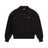 The WMNS POLO BLACK by 6PM is a black long-sleeve polo sweatshirt with a collar, three buttons, ribbed cuffs and hem, and small white 6PM text on the left chest. Displayed on a white background.