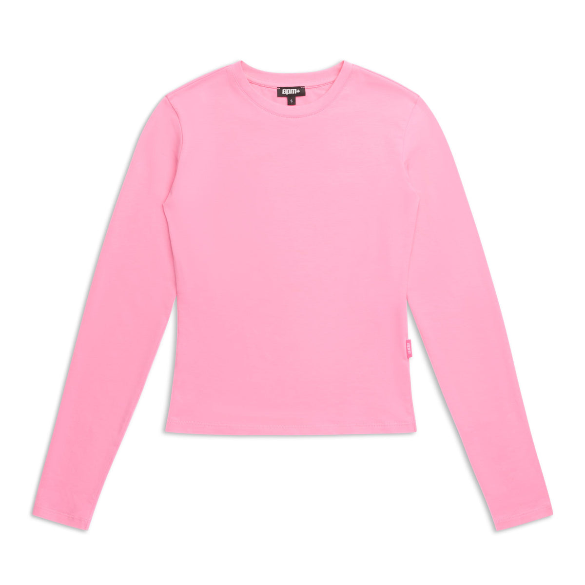 The 6PM WMNS LONGSLEEVE BUBBLEGLOW, a plain, solid pink crew-neck long-sleeve t-shirt, is displayed flat on a white background.