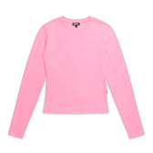 The 6PM WMNS LONGSLEEVE BUBBLEGLOW, a plain, solid pink crew-neck long-sleeve t-shirt, is displayed flat on a white background.