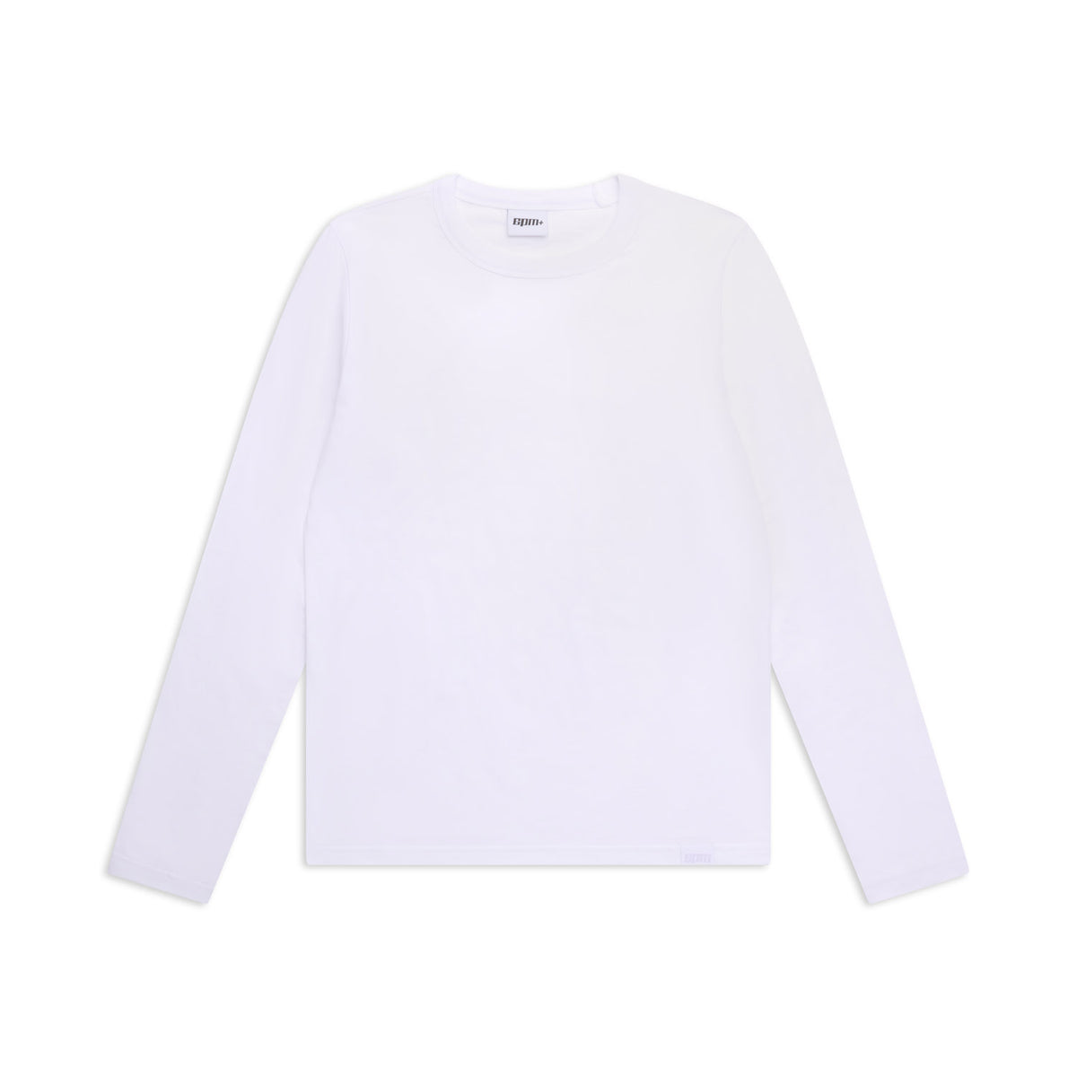 The 6PM CLEAN LONGSLEEVE WHITE is a plain white, long-sleeved crew neck T-shirt shown on a white background.