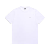 The 6PM RIBBED SLIM FIT TEE WHITE is a short-sleeve, round neck T-shirt with a subtle logo on the left chest, shown on a white background.